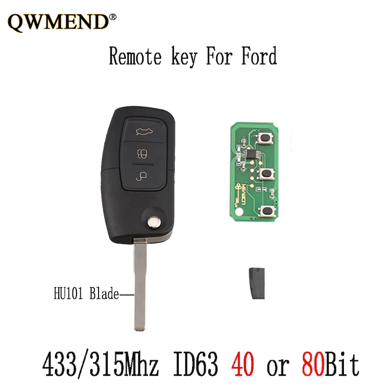 

QWMEND 3 Buttons Flip Remote key For Ford Fusion Focus Mondeo Fiesta Galaxy Original key HU101 Blade