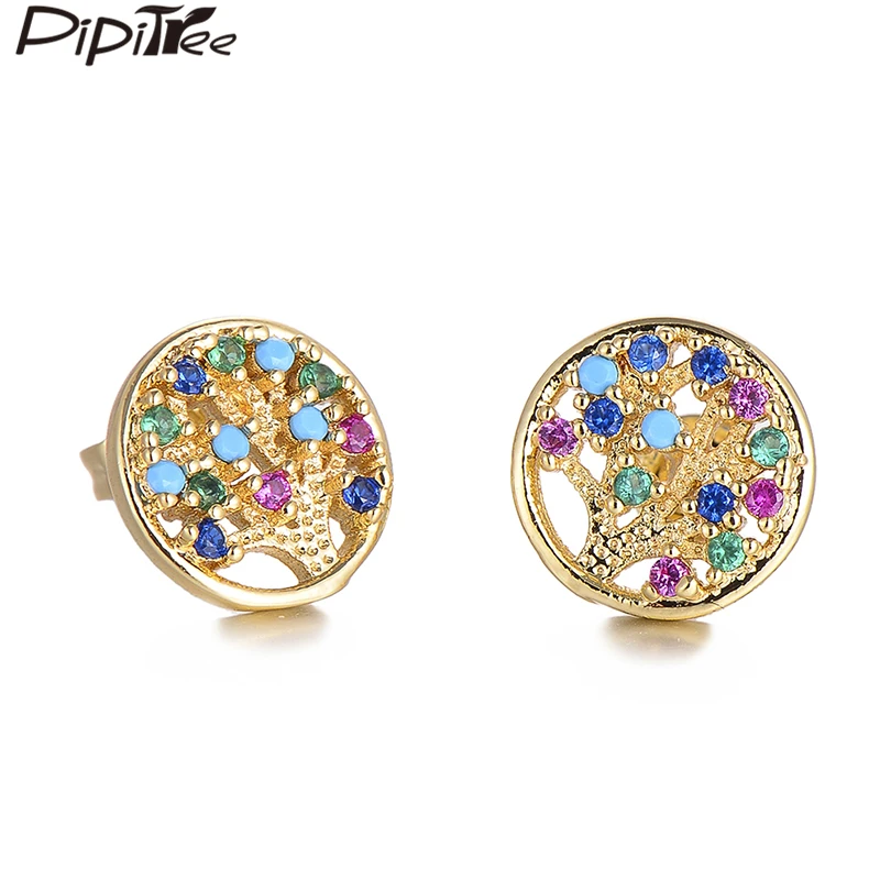 

Pipitree Copper Cubic Zirconia Life Tree Earrings Butterfly Angel Evil Eye Stud Earrings for Women Trendy Gold Color Jewelry