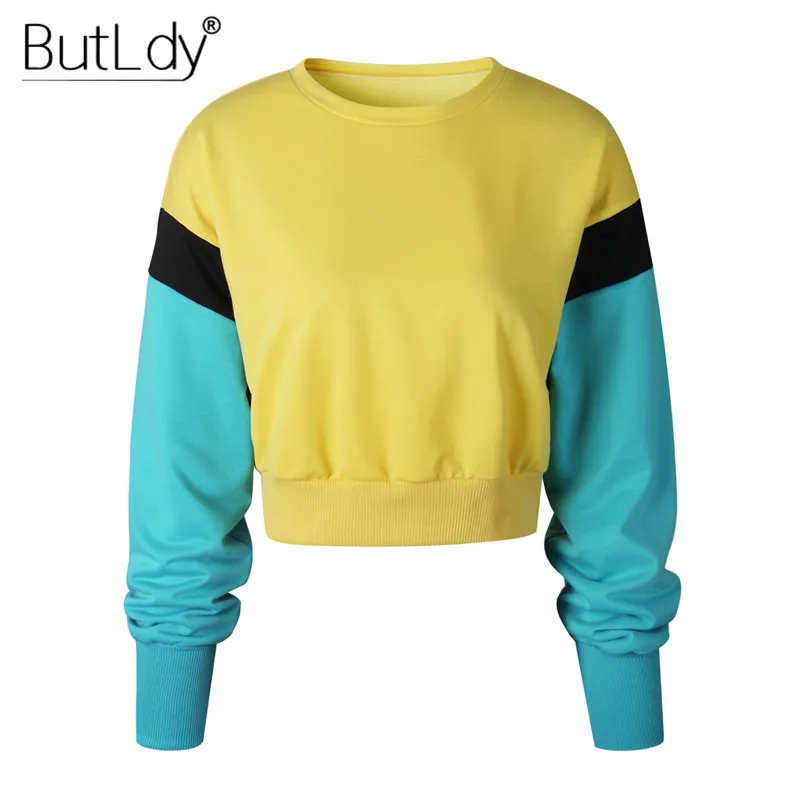 Long Sleeve Patchwork Sexy Short Sweatshirt Women Autumn Winter 2018 Cropped Pullovers Sweatshirts Fashion Oversized Hoodie Tops Hoodies