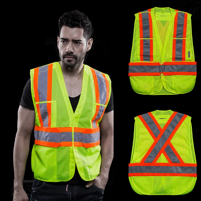 

Hi Vis Two Tone Safety Vest with X On The Back Reflective Waistcoat Breathable Mesh Vest