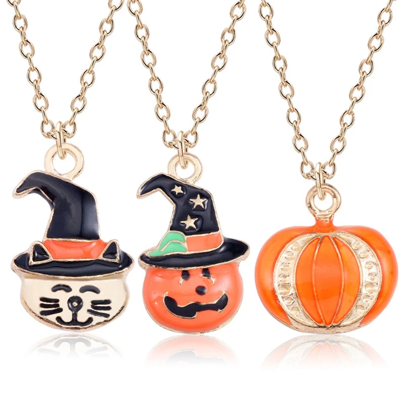 1PC Kids Necklaces Creative Halloween Pumpkin Cat Pendant charms