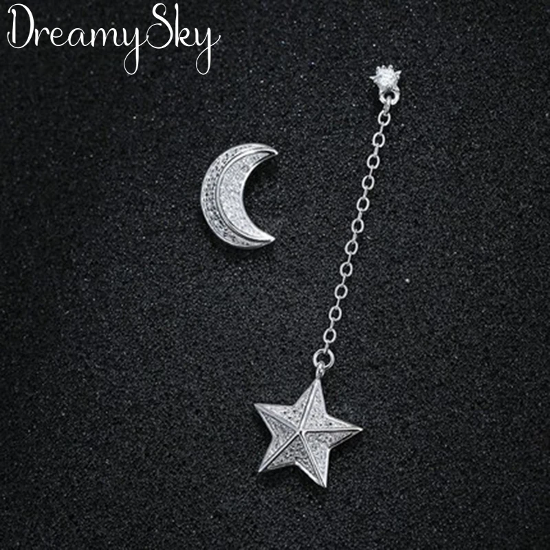 

New 925 Sterling Silver Moon Star Earrings For Women Female Luxury Brand CZ Earrings Bijoux Femme Gifts oorbellen joyas de plata