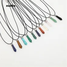 Natural Quartz Pendant Stone Hexagonal Pillar Pendants Necklace Chakra Healing Crystal Point Gem Necklaces For Women Jewelry