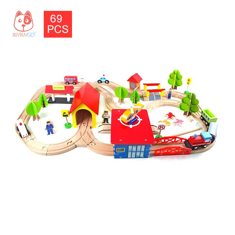 

Wood Series KIDS FUN RAILWAY Blocks 69PCS Wooden Train & Railway Set Small Train Track Scene Splice Parking Lot Educational Toys