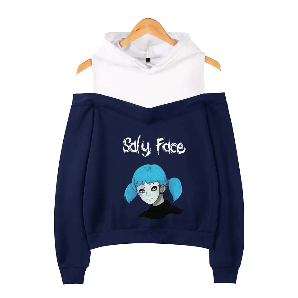 Модные толстовки с капюшоном Sally Face для девочек, эксклюзивный пуловер с длинными рукавами и открытыми плечами, Женская Весенняя пикантная черная толстовка XS - Цвет: navy blue sally top