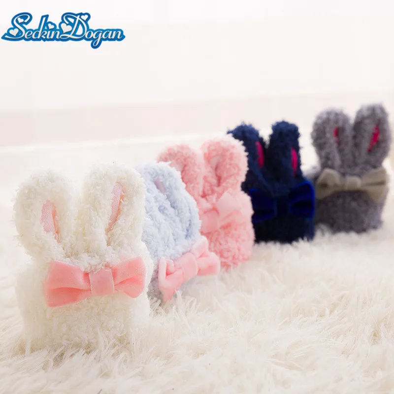 

Newborn Socks Cartoon Cute Rabbit Bowknot Baby Socks Winter Warm Anti-slip Infant Socks Soft Coral Fleece Toddler Socks