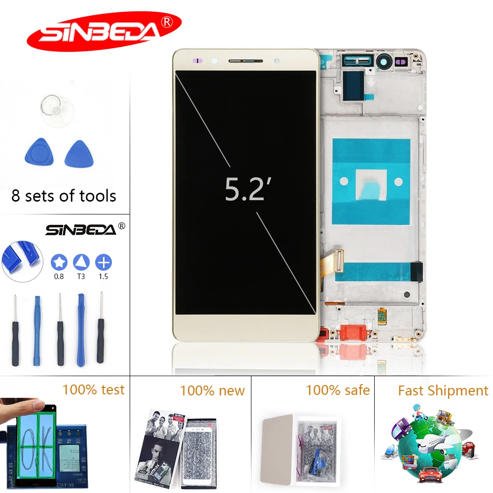 

5.2"Sinbeda 4G LTE LCD For HUAWEI Honor 7 Display Touch Screen Digitizer with Frame for Huawei Honor 7 LCD Honor7 Replacement