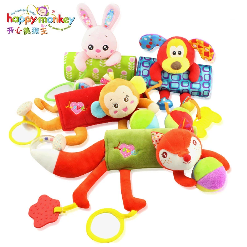 

HAPPY MONKEY Infant Plush Toy Strap Doll Stroller Pendant Toy Bed Strap animal toys bed hanging appease toys WJ462