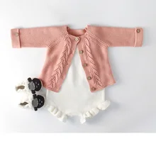 Вязаный свитер для маленьких девочек; Верхняя одежда; сезон весна-осень; одежда для малышей; кардиган с длинными рукавами; пальто; RT375