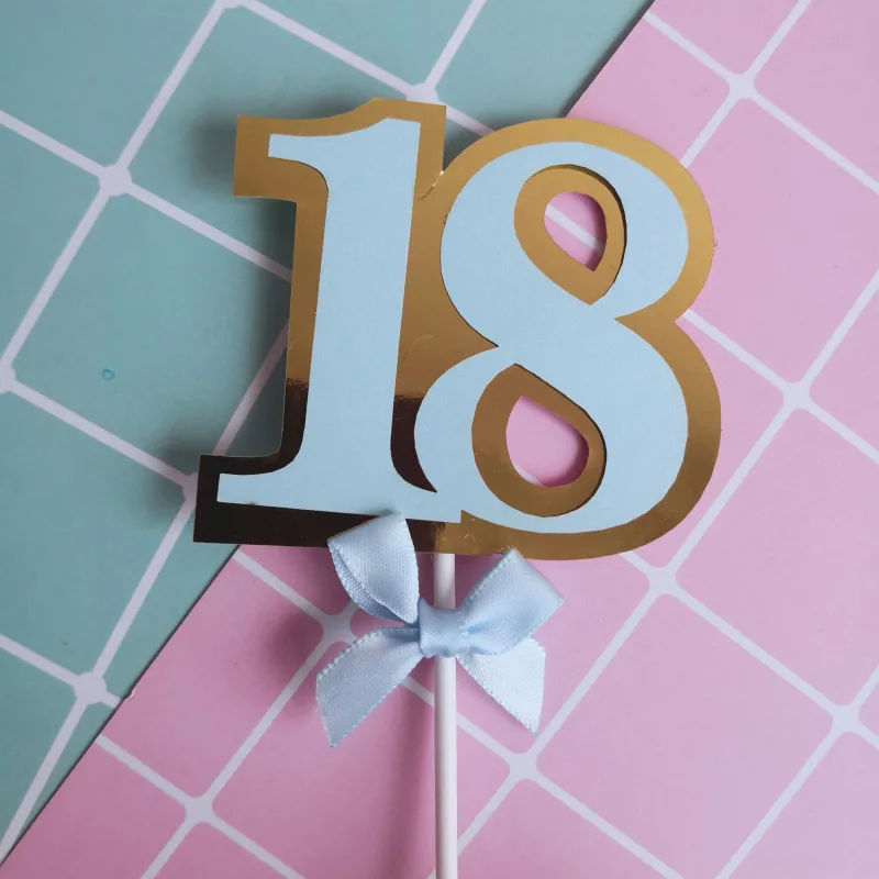 Розовый Синий лук номер торт 18 30 50 60 70 День рождения номер мультфильм с днем рождения торт Кекс Топпер поставка украшений для вечеринок E - Цвет: Светло-зеленый