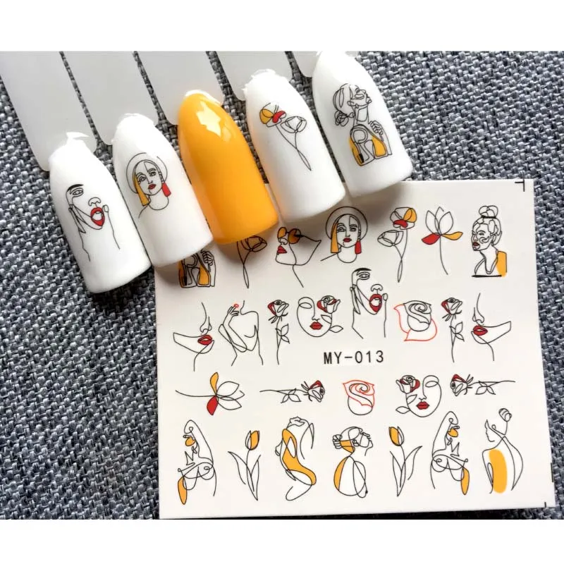 

1 sheet Abstract Colorful Image Nail Sticker Decals Line Sexy Girl Design Tattoos Sliders Nail Art Water Transfer Stickers MY013