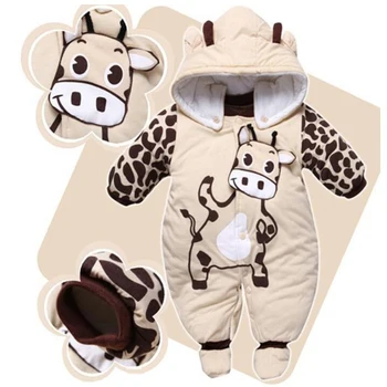 

0-9 Months Newborn Rompers Baby Girl Boy Clothes Thick Unisex Hooded Jumpsuit Infant Autumn Winter Outfits Cute Children Costume