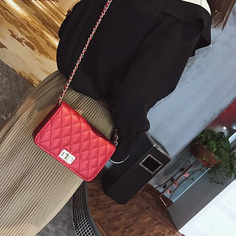 Women Bag Female Handbags Leather Over Shoulder Bag Crossbody Quilted Chain Diamond Red Small Flap Lock Fashion Sling Lady Bags Women Bag Female Handbags Leather Over Shoulder Bag Crossbody Quilted Chain Diamond Red Small Flap Lock Fashion Sling Lady Bags