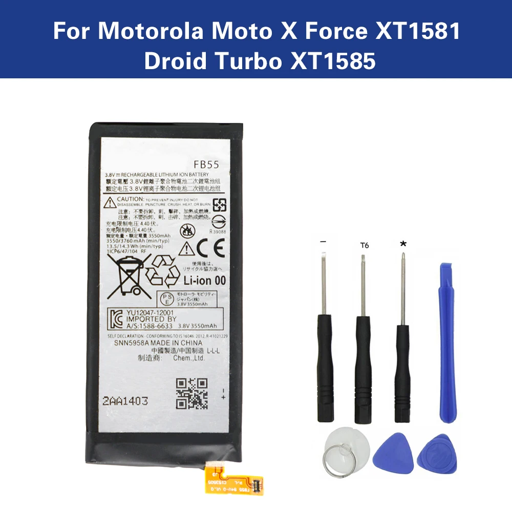 

TAMEX New Battery FB55 For Motorola Droid Turbo 2 XT1585 XT1580 XT1581 ,Moto X Force SNN5958A 3550/3760mAh Akku+Tools