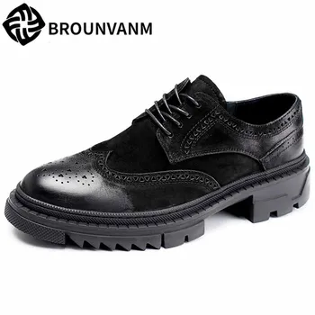 

Spring summer Bullock carved shoes men Genuine Leather retro British leisure thick bottom mens luxury shoes men designer shoes