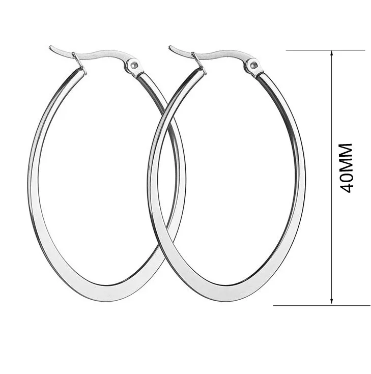 Простые большие серьги из нержавеющей стали, эллипс, Геометрическая любовь, квадратный дизайн, стальной цвет 316L, титановая сталь, большие серьги