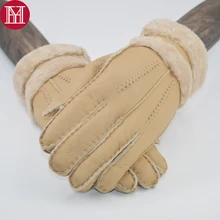 Русская зима, женские перчатки из натуральной кожи, натуральная овчина, кожаные перчатки, теплые, полный палец, женские шерстяные меховые перчатки, варежки
