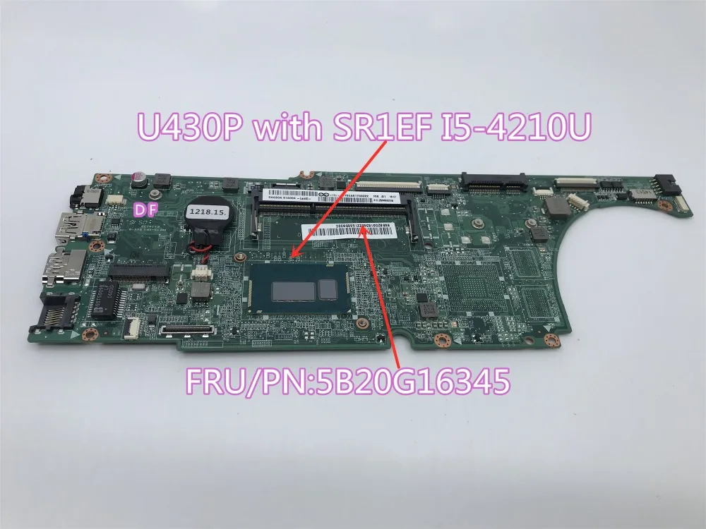 

FRU/PN:5B20G16345 Mainboard for Lenovo Thinkpad U430P Laptop Motherboard with SR1EF I5-4210U DDR3DA0LZ9MB8F0 100% tested