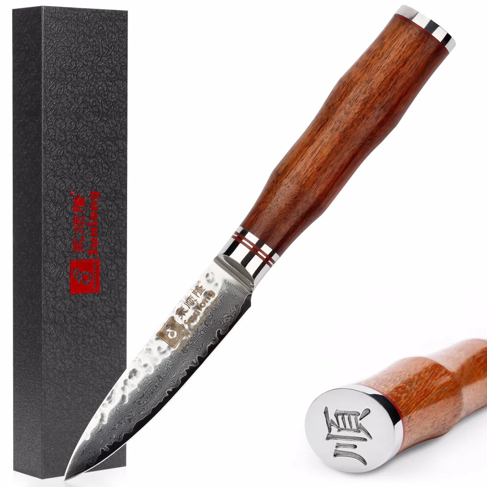 

Sunlong Paring Knife 3 inch Fruit Knives Japanese VG10 Hammer Damascus steel Rosewood Handle