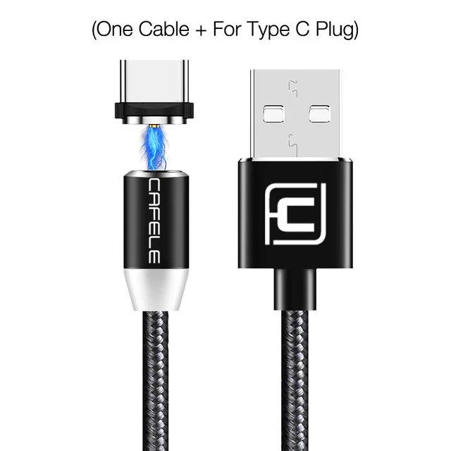 Cafele Магнитный Кабель с разъемом usb-c/Micro USB/для iPhone XS 8 7 6 кабель с нейлоновой Тип USB C кабель 100 см/200 см DC 5V 2.4A MAX - Цвет: Black for Type C