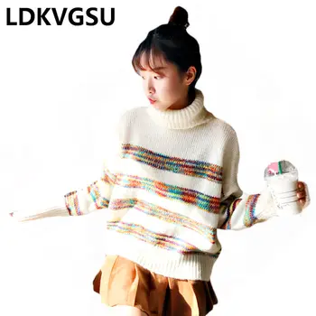 

Turtleneck Sweater Female Autumn Winter Preppy Style Short Wild Loose Small Fresh Sweet Korean Pullover Sweater 2018 New Is1043