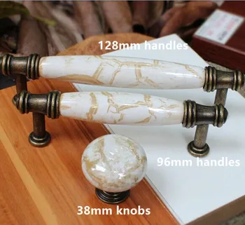 

128mm Marble vein ceramic furniture handles bronze drawer kitchen cabinet knobs pull 96mm antique drass dresser door pull handle