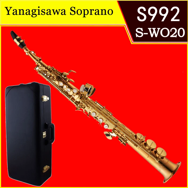 

Professional Soprano Saxophone Original YANAGISAWA S-992 B(B) Lacquer gold Straight Sax Musical Instruments Mouthpiece With Case