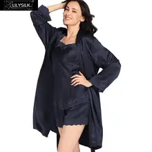 Lilysilk 100% Real Silk Nightwear Camisole Shorts Robe Set Women 22 Momme Sexy Lace Lingerie Luxury Solid Pure Short Sleepwear