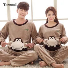 Пижама для Для женщин Красивые Зимние носки Для мужчин одежда для сна Фланелевая пижама пуловер Хлопок Для женщин сна парные наручные часы из лаунж-Пижама комплект