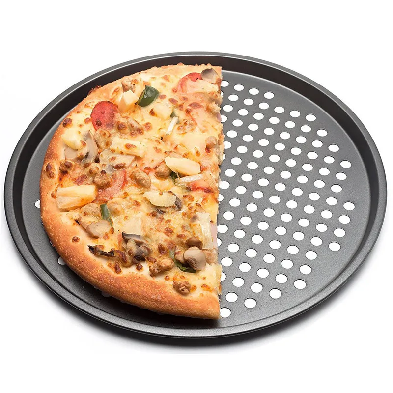 Carbon Steel Nonstick Pizza Baking Pan Tray 32cm Pizza Plate Dishes Holder Bakeware Home Kitchen Baking Tools Accessories-Black