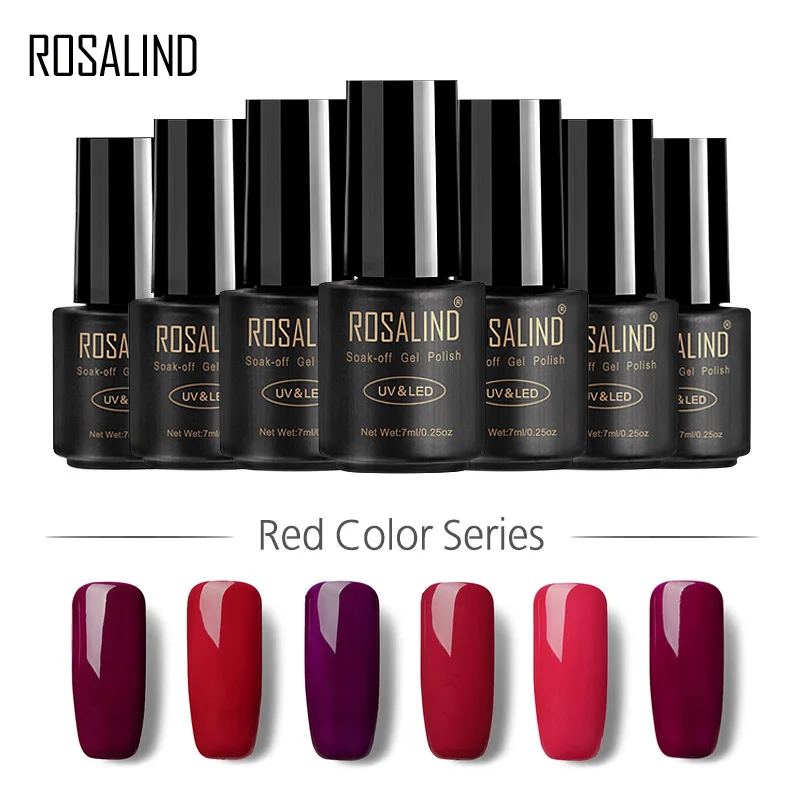 

ROSALIND Gel 1S P+Black Bottle 7ml Red Pure Color Nail Gel Polish Soak-Off Semi Permanent Dried with UV LED Lamps Nail Lacquer