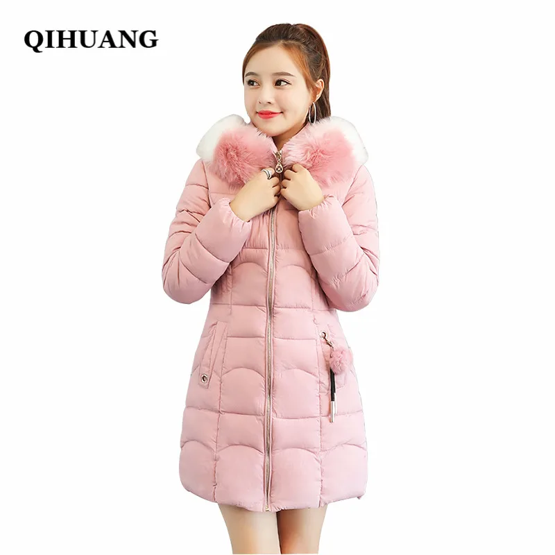 QIHUANG Women's Winter Down Jackets Fashion Big Fur Collar Hooded Medium Long Women Coat Duck Down Padded Parkas Slim Warm Coat QIHUANG Women's Winter Down Jackets Fashion Big Fur Collar Hooded Medium Long Women Coat Duck Down Padded Parkas Slim Warm Coat