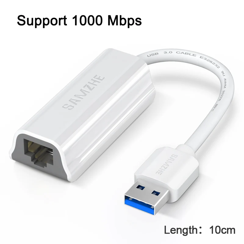 SAMZHE USB в Ethernet адаптер USB 3,0 2,0 в RJ45 Lan сетевая карта для ноутбука Android Mac iOS Apple компьютер XiaoMi устройства - Цвет: White