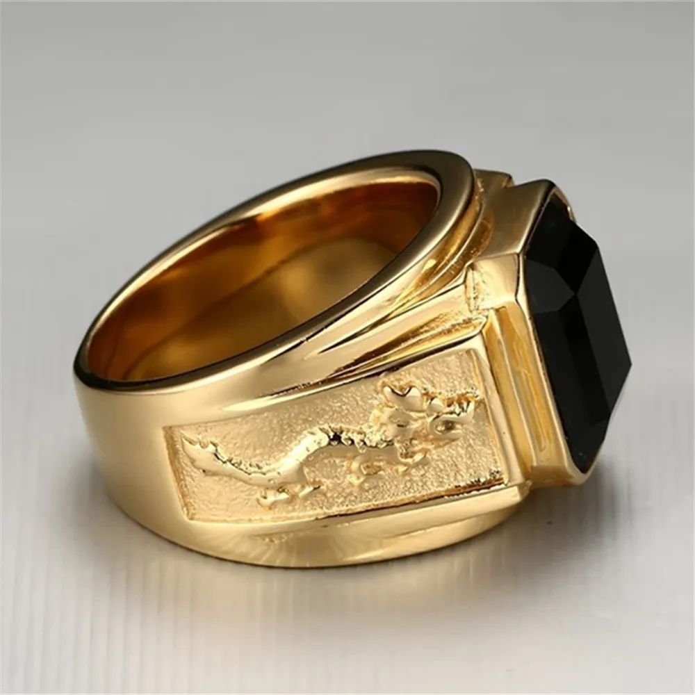 Панк Хип-хоп выгравированное кольцо-печатка с драконом, цирконием, большой красный кристалл, свадебные кольца для мужчин и женщин, модные ювелирные изделия в стиле бохо, Bague Anillos