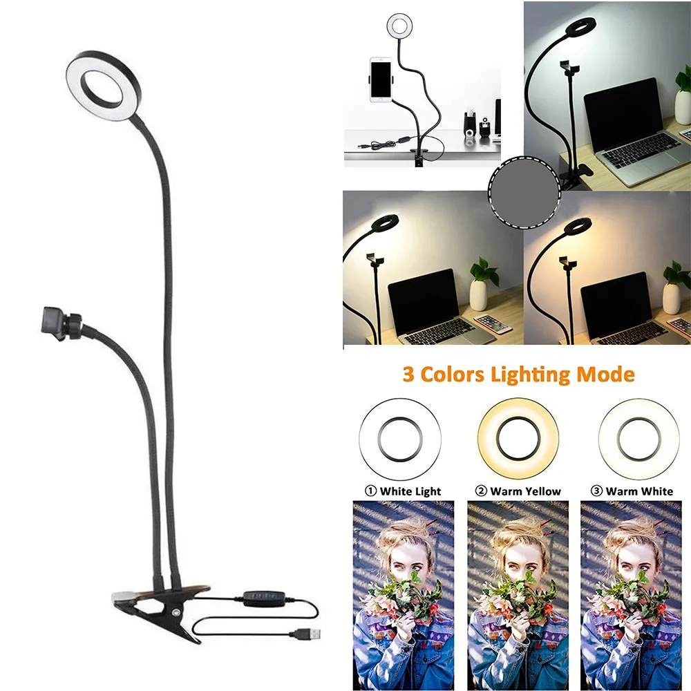 

Photo Studio Selfie LED Ring Light with Cell Phone Mobile Holder for Youtube Live Stream Makeup Camera Lamp for iPhone #N