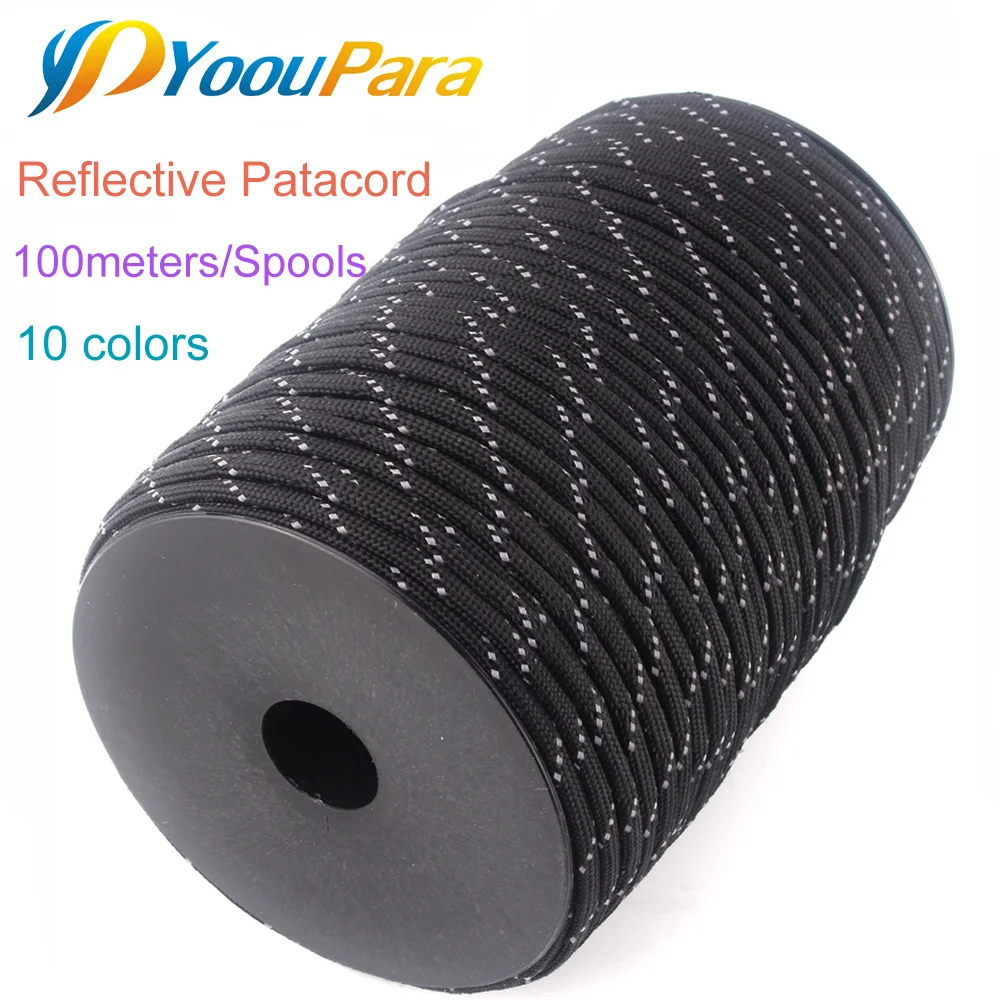 

100M/Spools Reflective Paracord Cuerda Escalada 550lb 7 Strand Parachute for Outdoor Campling Tent Wind Rope Survival Emergence