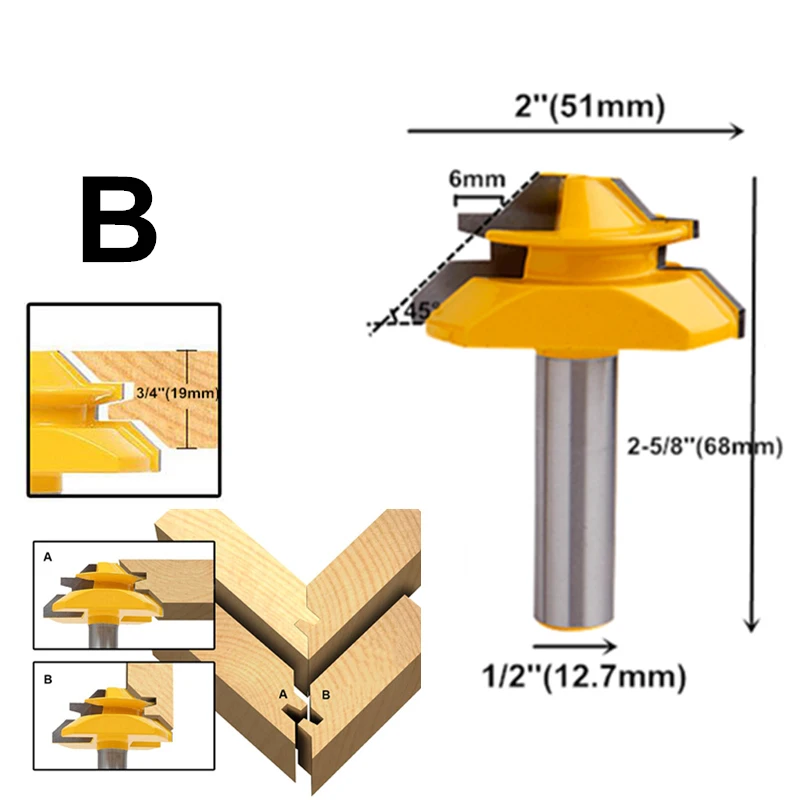 RCT 45 градусов замок Торцовочная фреза 1/2 ''хвостовик шип резак фрезы для МДФ фанеры древесины Резак Деревообрабатывающие инструменты - Длина режущей кромки: Type B