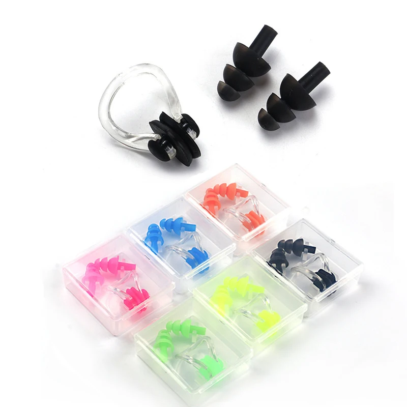 

Waterproof Swimming Diving Surf Water Sports Protection Earplugs Nose Clip with Case Bag Swim Pool Gear Accessory Soft Silicone