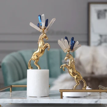 

Gold Copper War Horse Retro Sculpture Metal Statuette Marble Base Home Decor Art Gift Figurines Home Decoration Accessories
