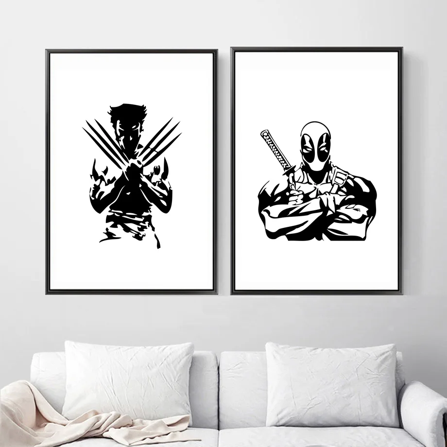 

Wolverine Deadpool Superhero Wall Art Canvas Painting Marvel Posters And Prints Black White Wall Pictures For Living Room Decor