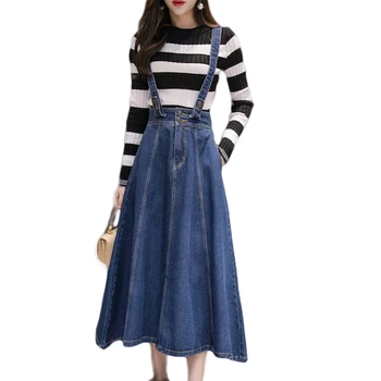 

2019 New Arrival Fashion Long Mid-calf A-line Skirts For Women Plus Size S-3XL High Waist Spring And Autumn Strap Skirts CM1229