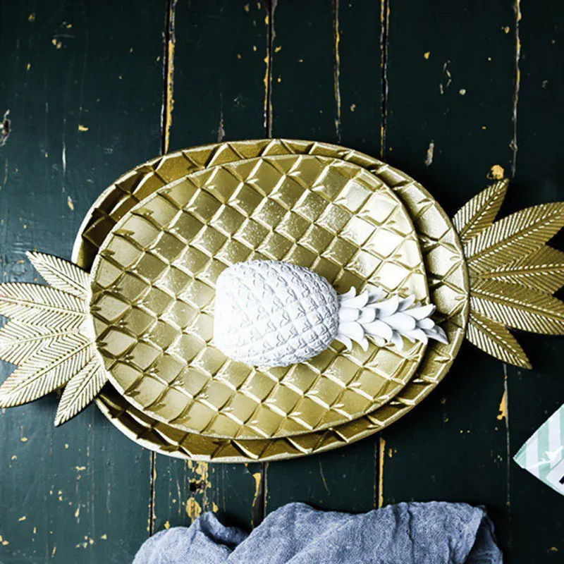 

Decorative Gold Pineapple Leaf Ceramic Charger Plate Dish Porcelain Candy Trinket Dish Jewelry Storage Plate Crockery Tableware