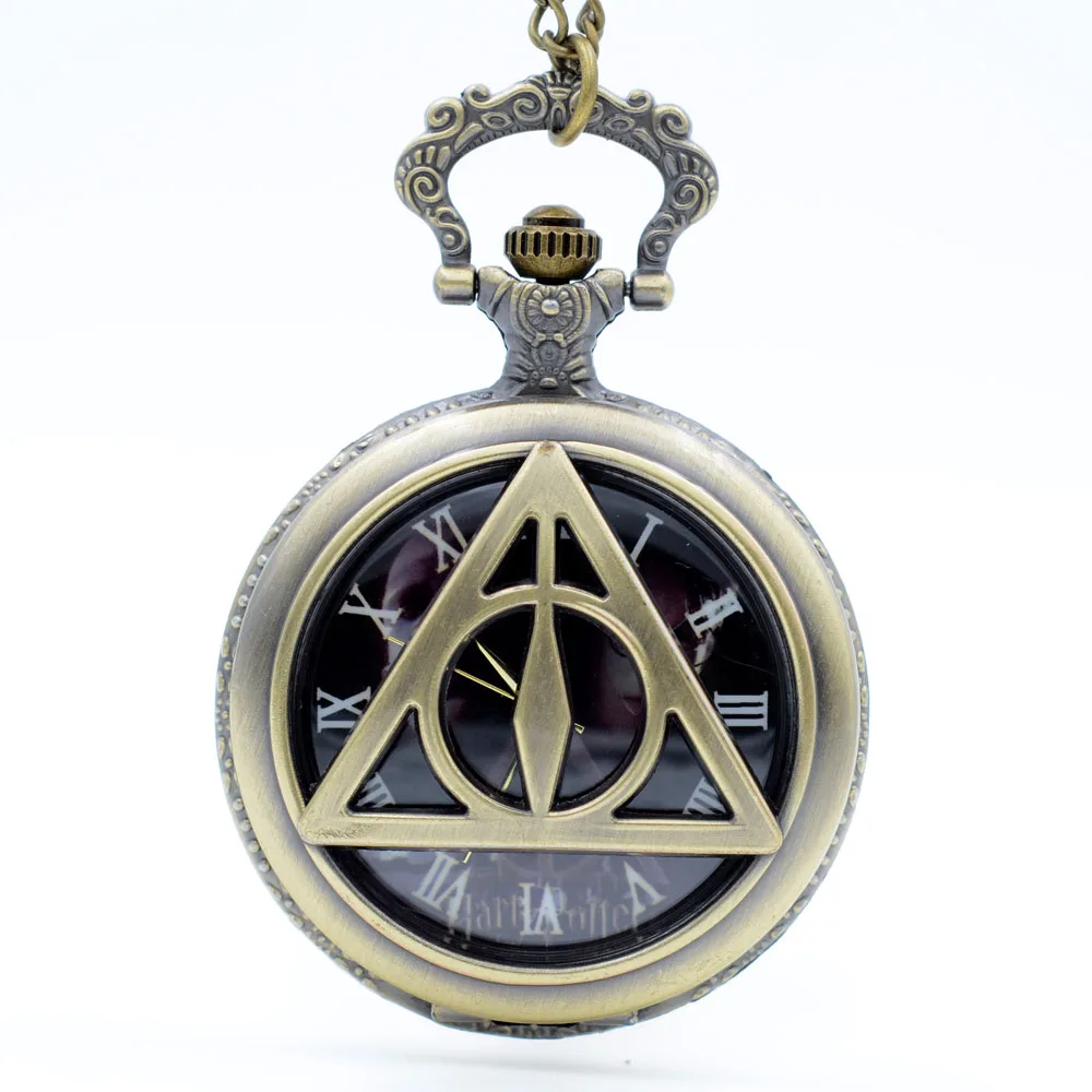 Бронзовые карманные кварцевые часы с изображением Гарри Поттера и Deathly halloes Dail, аналоговое ожерелье с подвеской, Мужские Женские часы в подарок