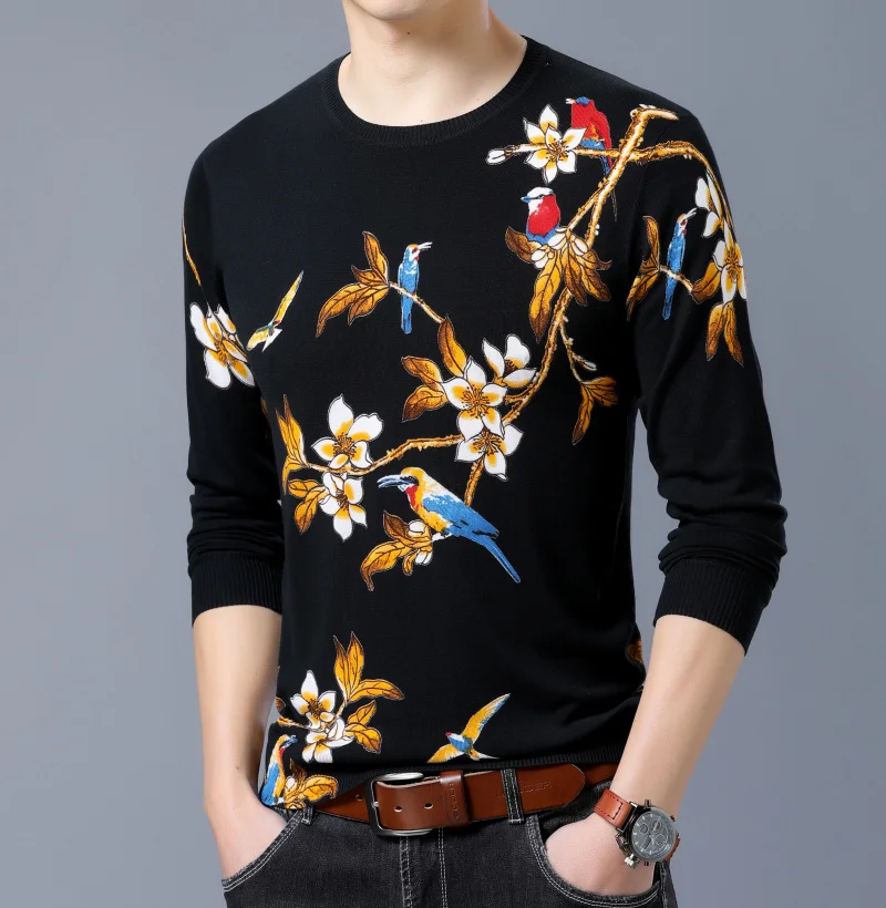 Модный пуловер Erkek Kazak Золотой Sueter Hombre Slim Fit Pull Homme мужской свитер с цветочным принтом Мужская Chompas Hombre