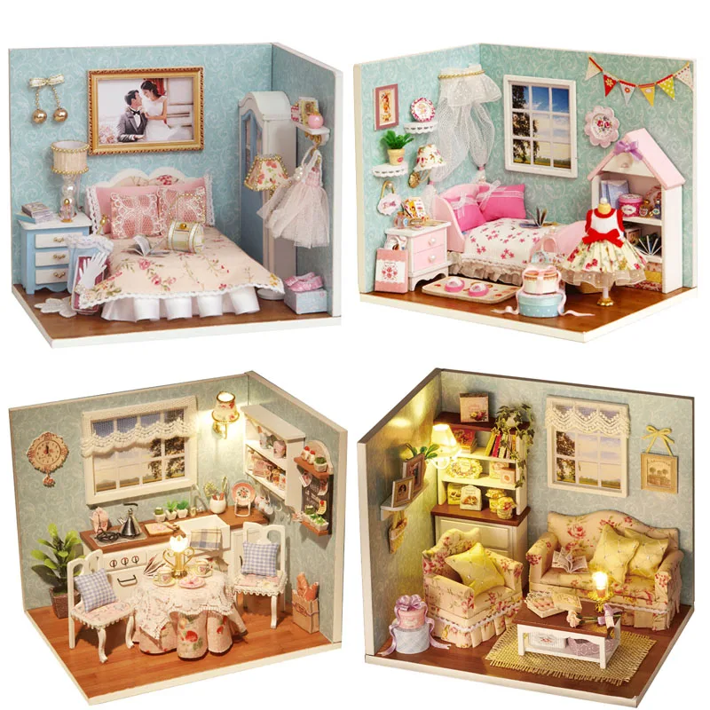 

Dollhouse Model DIY Apartment miniature Doll house furniture 4 style model special kids birthday gift