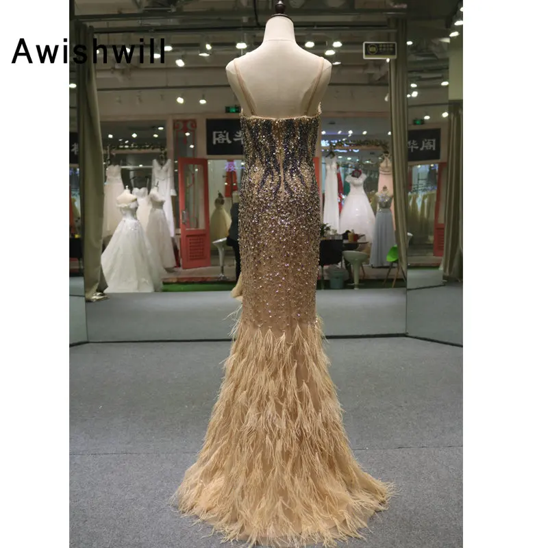 Роскошное вечернее платье-Русалка с бисером и v-образным вырезом, элегантное вечернее платье с перьями в пол, платье для выпускного вечера в Дубае, настоящая фотография