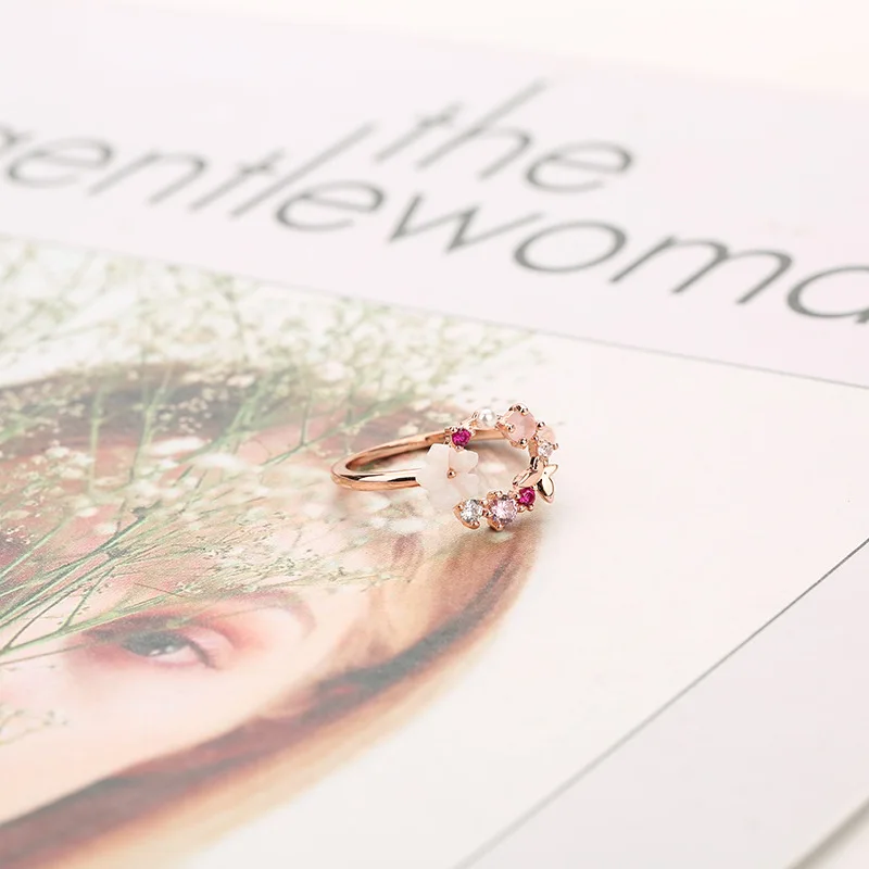 Модные креативные бабочки цветы кристалл свадебные кольца на палец для женщин розовое золото циркон Гламурное кольцо ювелирные изделия подарок для девушки Bijoux