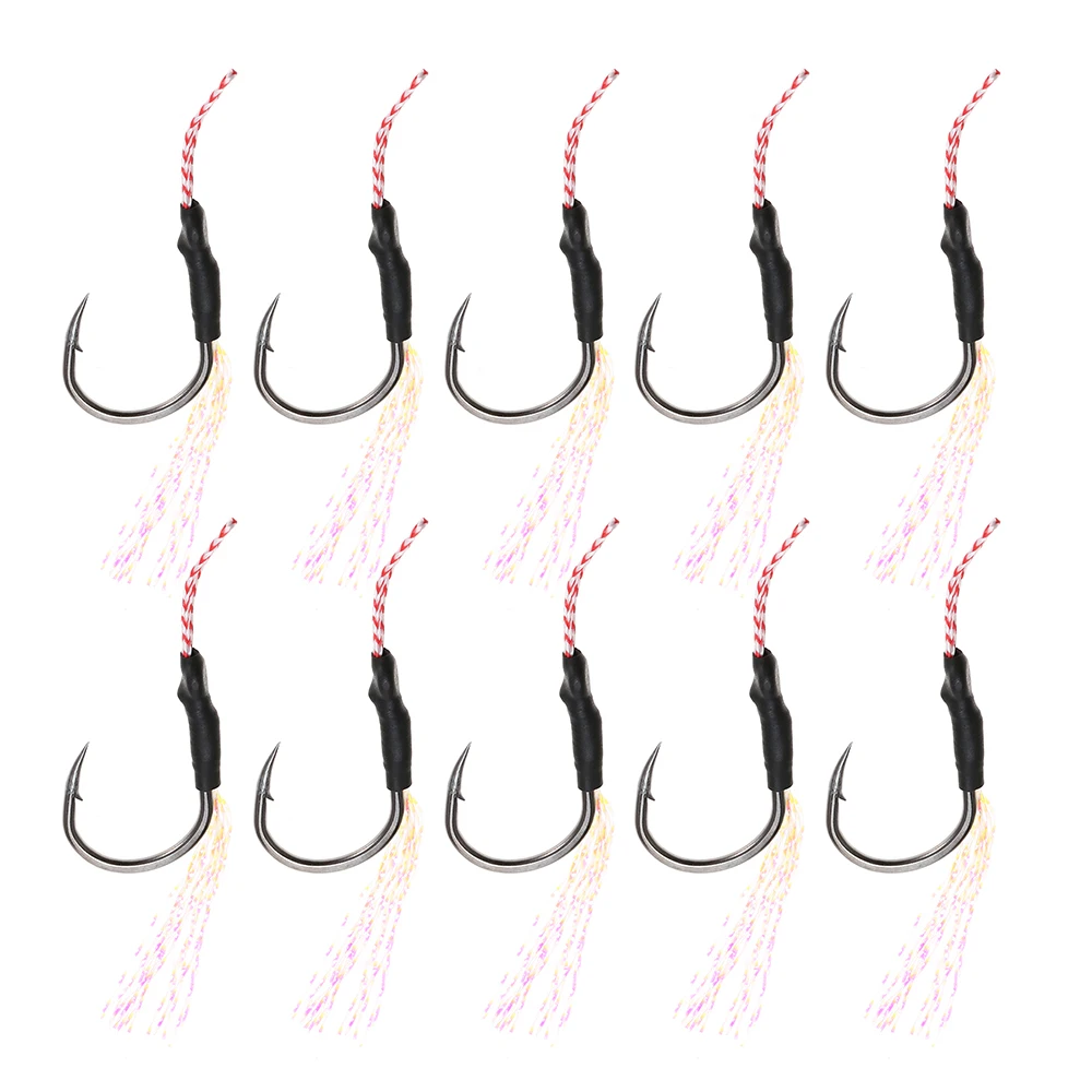 Buy 10Pcs Jigging Spoon Fishing Hooks with Feather Jig