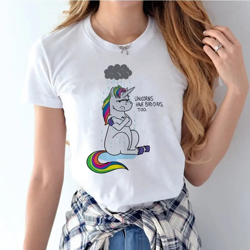 

Unicorn T shirt Women cute girl harajuku Kawaii women o-neck T shirt Female unicornio Clothing Funny white T-Shirt feminist Top