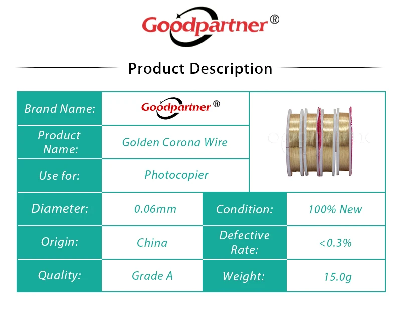Золотой 0,06 мм обрамляющая проволока электрода Вольфрамовая проволока для Kyocera Canon Toshiba Ricoh Konica Minolta Sharp Fuji Xerox Panasonic